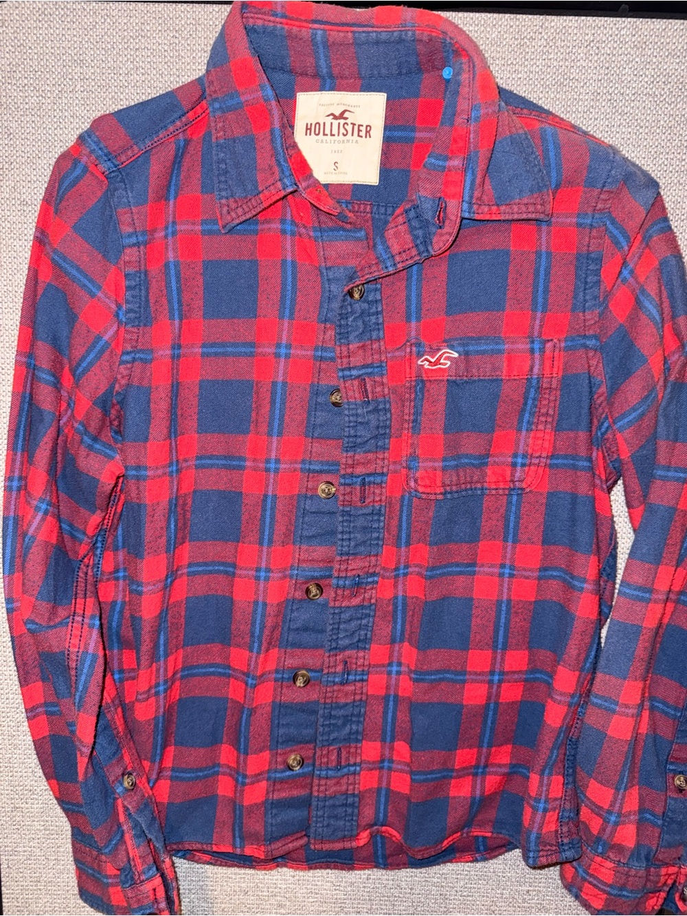 Hollister Red and Navy Plaid Flannel Shirt